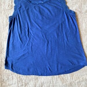 LOFT Royal Blue Crochet-Trim Tank Top 100% Cotton